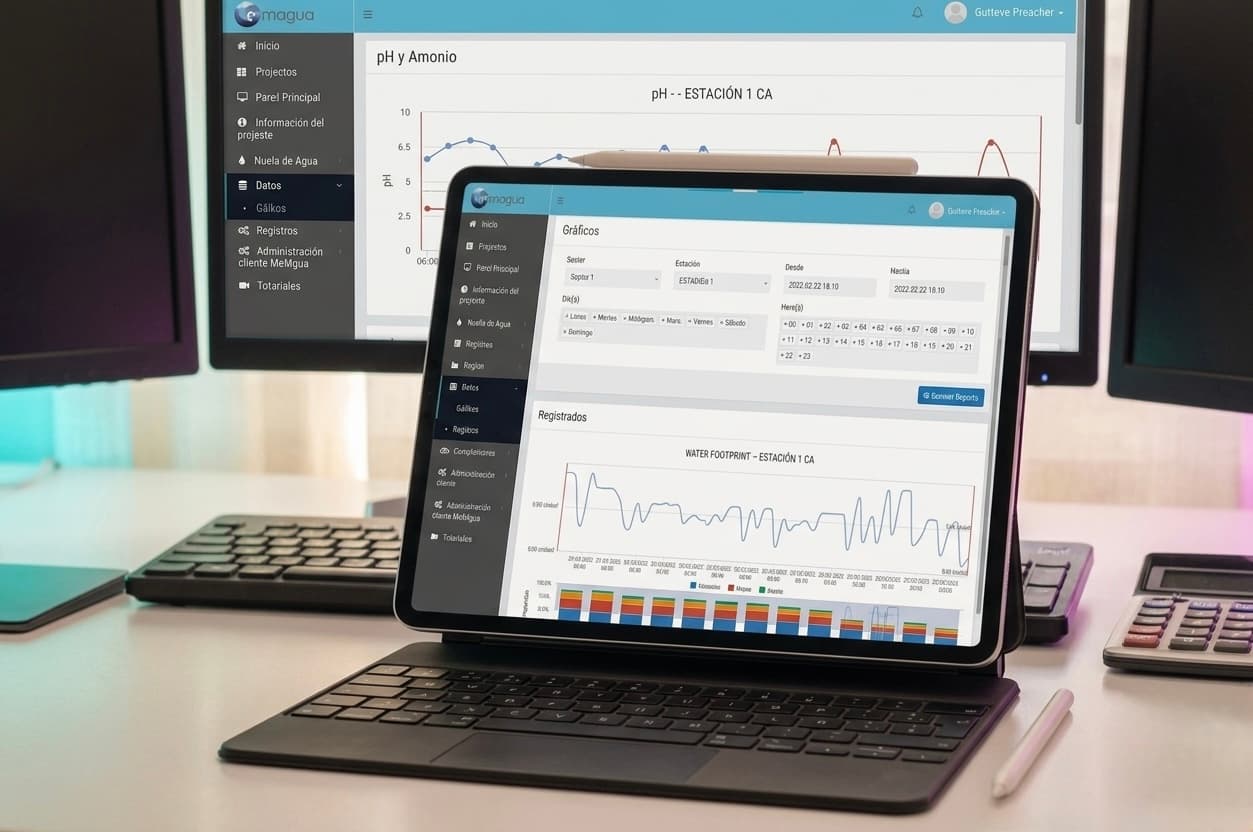 Ipad en escritorio mostrando software Mimasoft